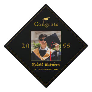 Modern Gold Cap Photo Graduation Party Cap Topper