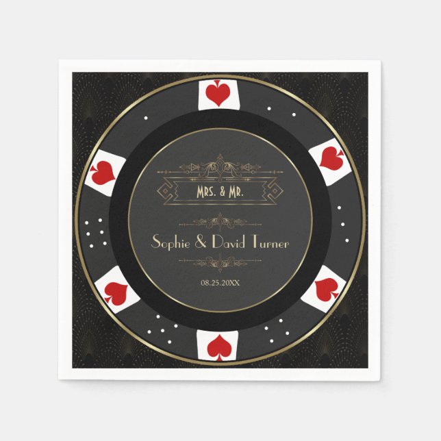 Modern Gold Casino Poker Chip Wedding  Napkins (Front)