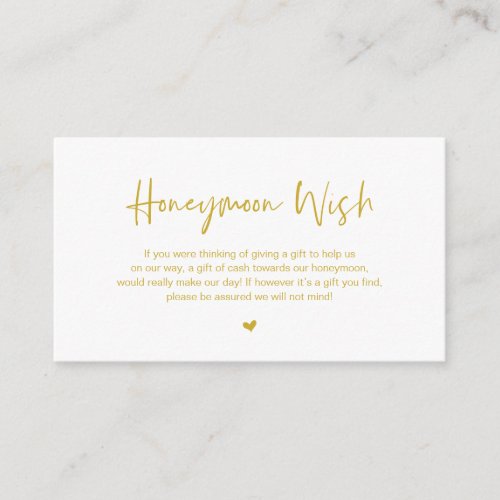 Modern Gold casual elegance font Honeymoon Wish Enclosure Card