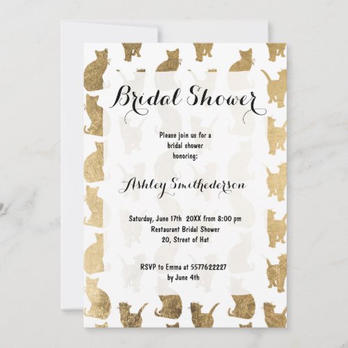 Modern gold cats pattern bridal shower invitation
