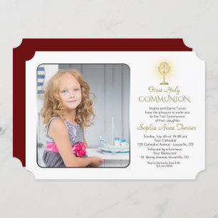 Modern Gold Chalice Photo Girl Holy Communion Invitation