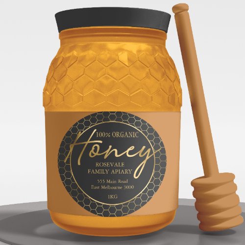 Modern Gold Charcoal Honeycomb Honey Apiary Label