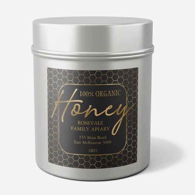 Modern Gold Charcoal Honeycomb Honey Apiary Label (Creator Uploaded)