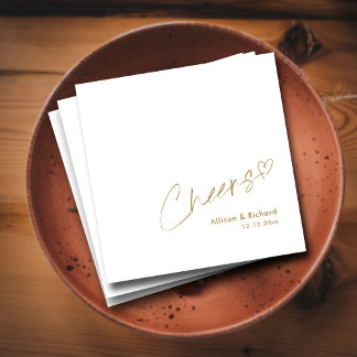 Modern Gold Cheers Personalized Wedding Napkins