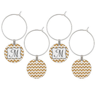 Modern Gold Chevron Monogram Initial Wine Charm