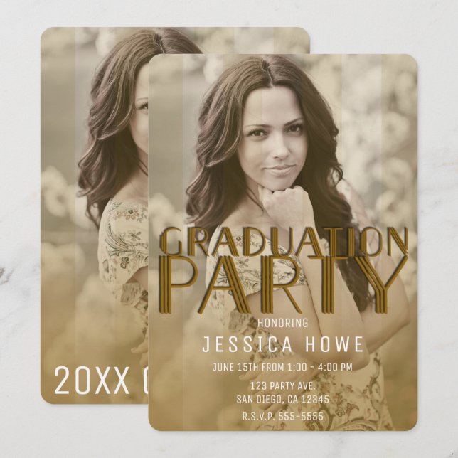Modern Gold Chic Graduation Party Graduate Photo Invitation (Front/Back)