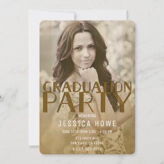 Modern Gold Chic Graduation Party Graduate Photo Invitation | Zazzle