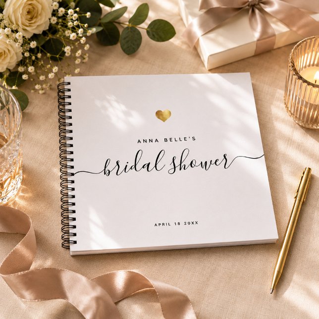 Modern Gold Chic Script Bridal Shower Guest Notebook (Creator Uploaded)