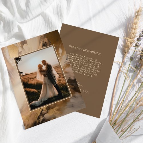 Modern Gold Chocolate Artistic Photo Wedding Thank You Card