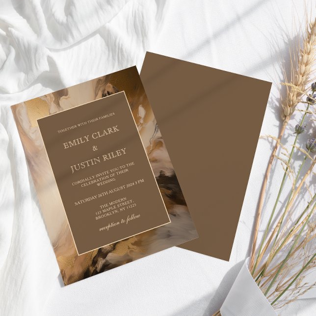 Modern Gold Chocolate Artistic Watercolor Wedding Invitation (Creator Uploaded)