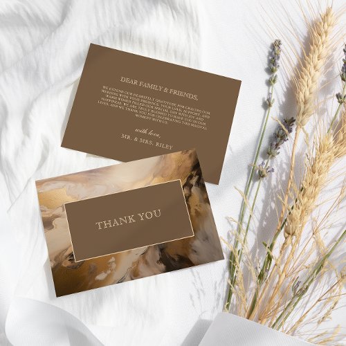 Modern Gold Chocolate Artistic Watercolor Wedding Thank You Card