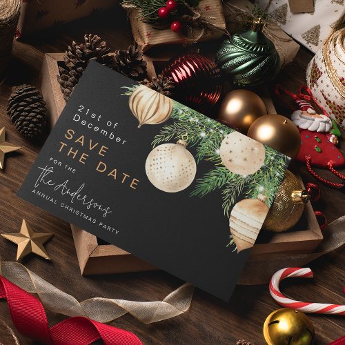 Modern Gold Christmas Bauble Save The Date Holiday Postcard