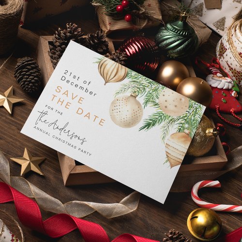 Modern Gold Christmas Bauble Save The Date Holiday Postcard