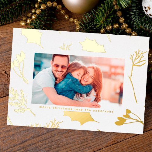 Modern Gold Christmas Botanicals In The Snow Foil Holiday Card