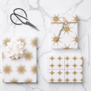 Modern Gold Christmas Stars Wrapping Paper Sheets