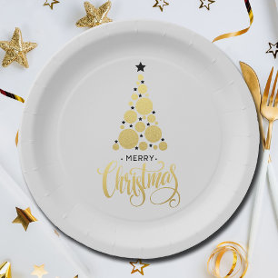 Modern Gold Christmas Tree Holiday Paper Plates