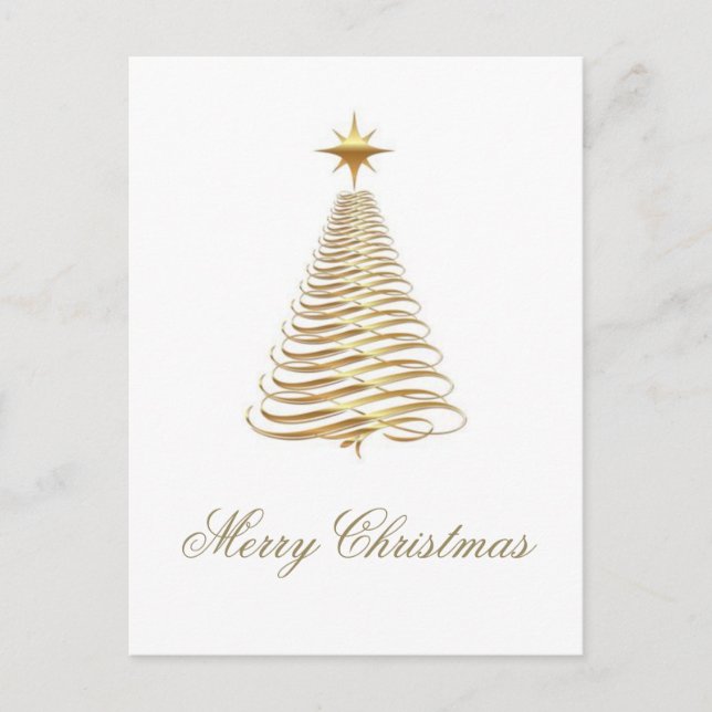 Modern Gold Christmas Tree Holiday Postcard (Front)