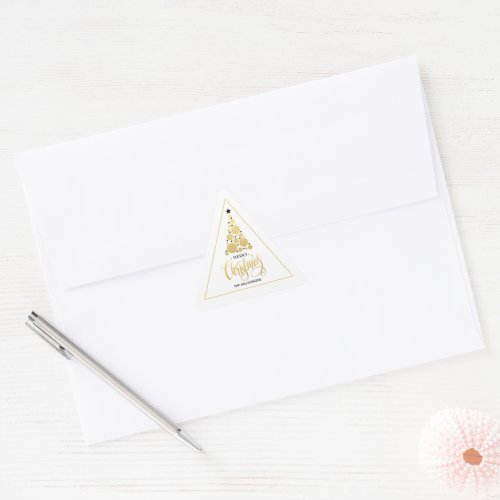 Modern Gold Christmas Tree Holiday Triangle Sticker
