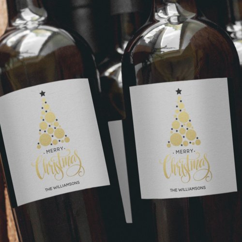 Modern Gold Christmas Tree Holiday Wine Label