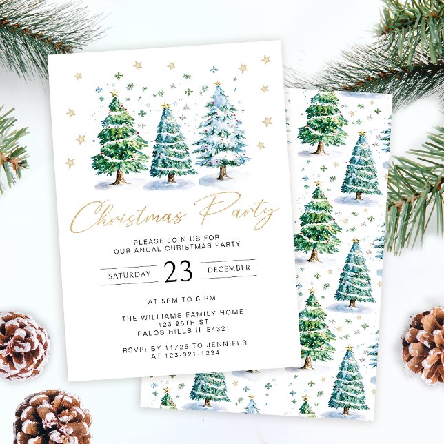 Modern Gold Christmas Tree Party Invitation (Creator Uploaded)