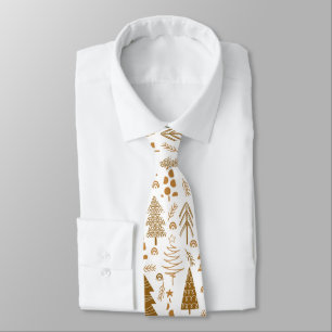 Modern Gold Christmas Tree Pattern Neck Tie