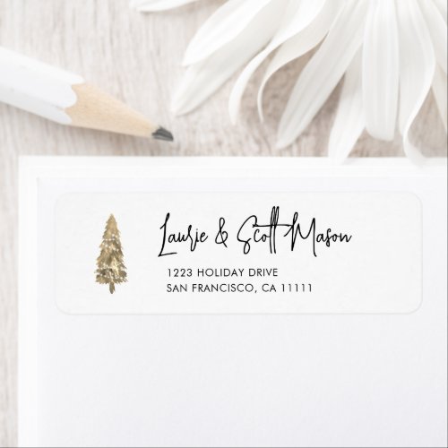 Modern Gold Christmas Tree Return Address Label