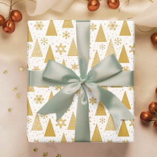 Modern Gold Christmas Trees Festive Holidays Wrapping Paper