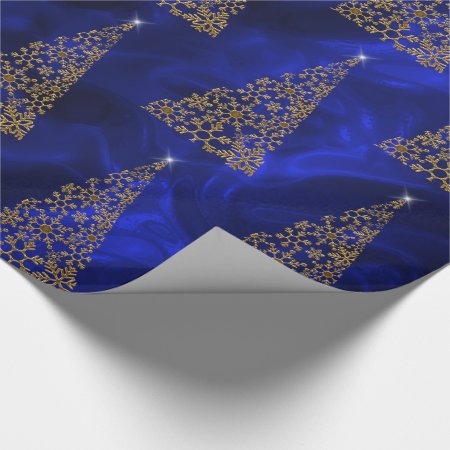 Modern Gold Christmas Trees on Blue Silk