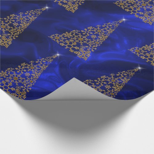 Modern Gold Christmas Trees on Blue Silk