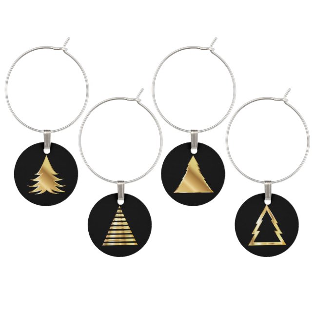 Modern Gold Christmas Trees Wine Charm (Staggered)