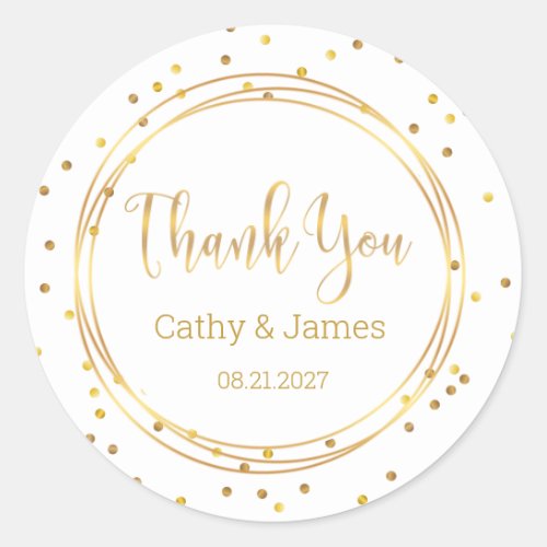 Modern Gold circle and confetti Thank You Classic Round Sticker