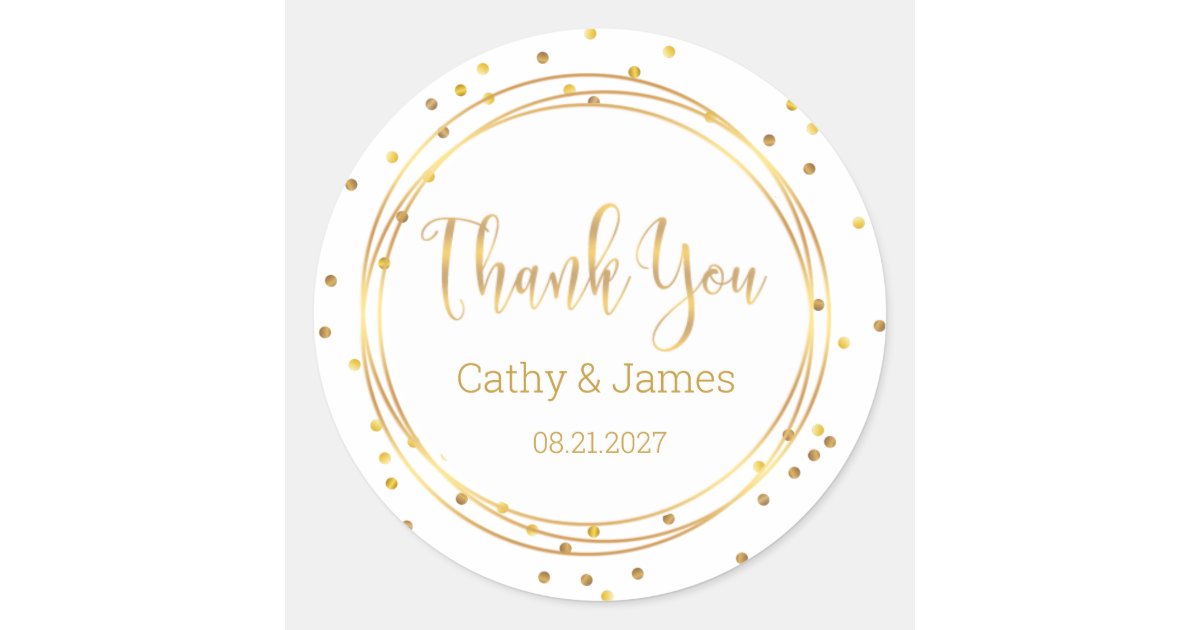 Modern Gold circle and confetti Thank You Classic Round Sticker | Zazzle