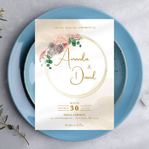 Modern Gold Circle Floral Wedding Invitation