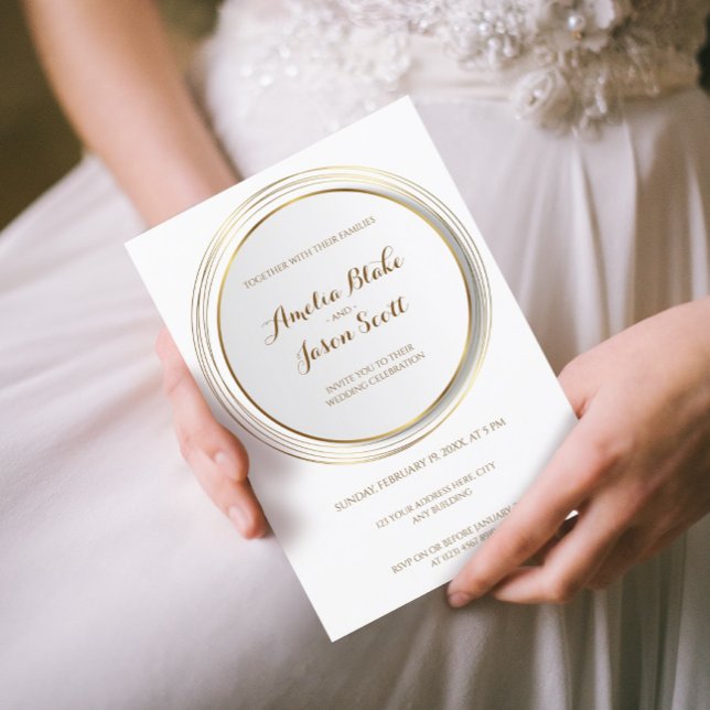 Modern Gold Circle Frame Wedding Invitation (Creator Uploaded)