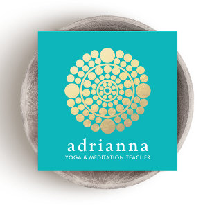 Modern Gold Circle Mandala Turquoise Square Business Card