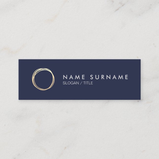 Modern Gold Circle MidnightBlue Mini Business Card (Front)
