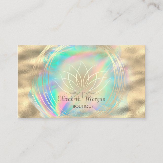 Modern Gold Circles Lotus Holographic Inc Business Card (Front)