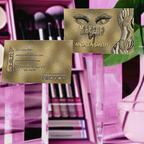 Modern Gold Classy Lashes Lipstick Beauty Makeup Business Card