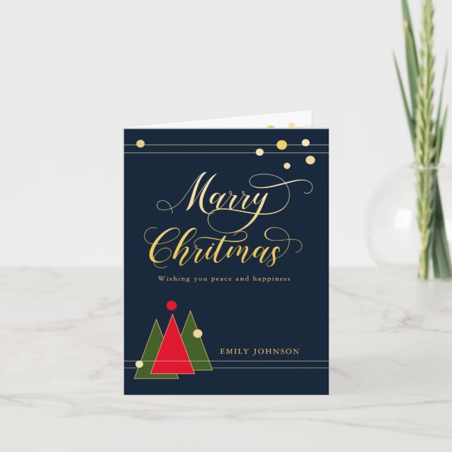 Modern Gold Color Calligraphy  Non-Photo Folded Holiday Card (Front)