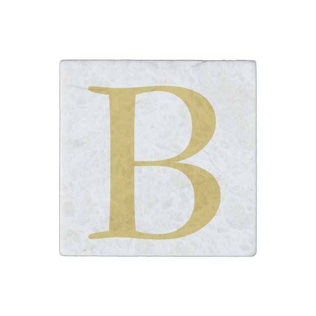 Modern Gold Color Monogram Add Name Initial Stone Magnet (Front)