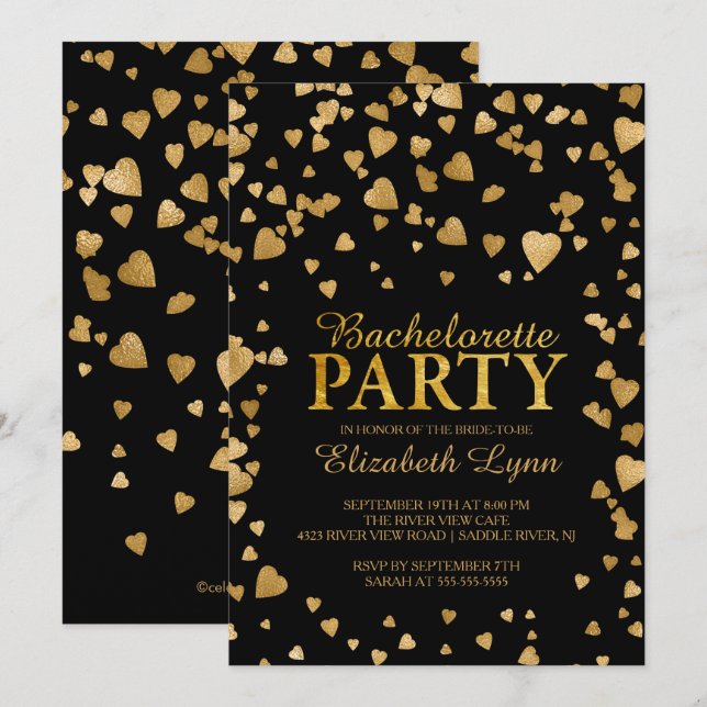 Modern Gold Confetti Bachelorette Party Invitation (Front/Back)