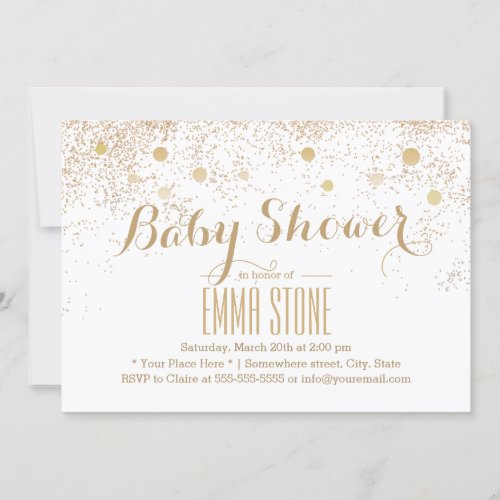 Chic Gold Confetti Dots Baby Shower Invitations