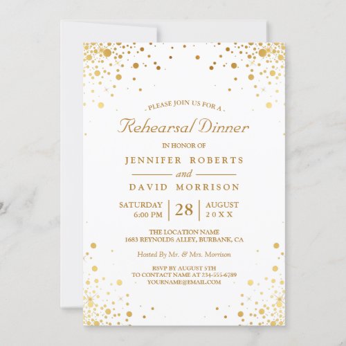 Modern Gold Confetti Dots Wedding Rehearsal Dinner Card