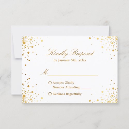 Modern Gold Confetti Dots Wedding RSVP Reply