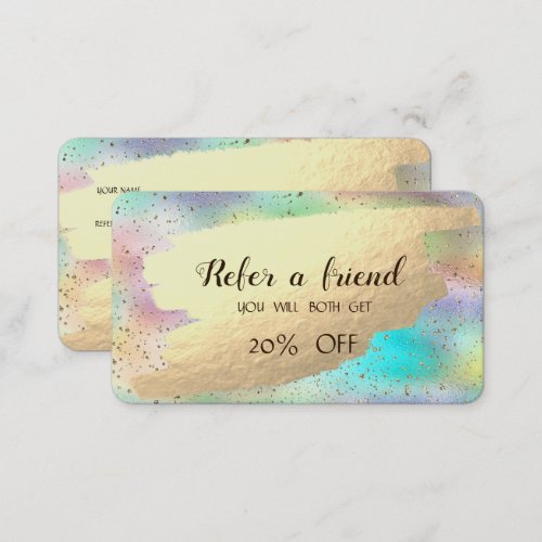 Modern Gold ConfettiGold Brush Stroke Holographic Referral Card