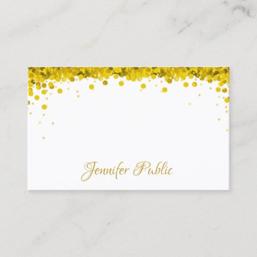 Modern Gold Confetti Hand Script Text Template Business Card