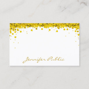 Modern Gold Confetti Hand Script Text Template Business Card