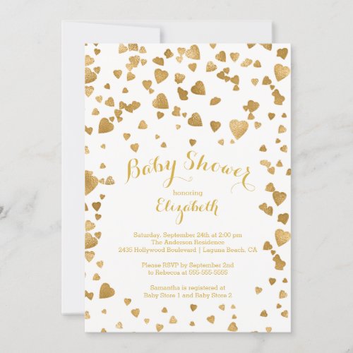 Modern Gold Confetti Hearts Baby Shower Invitation 5" X 7" Invitation Card