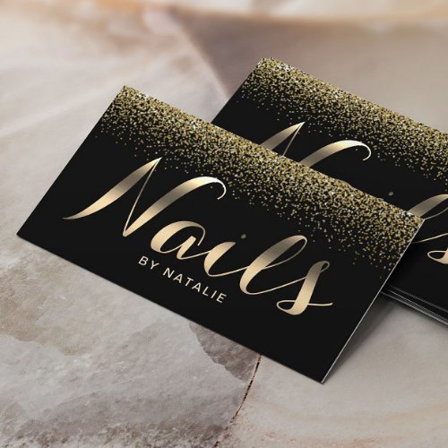 Modern Gold Confetti Nail Salon Manicurist Business Card