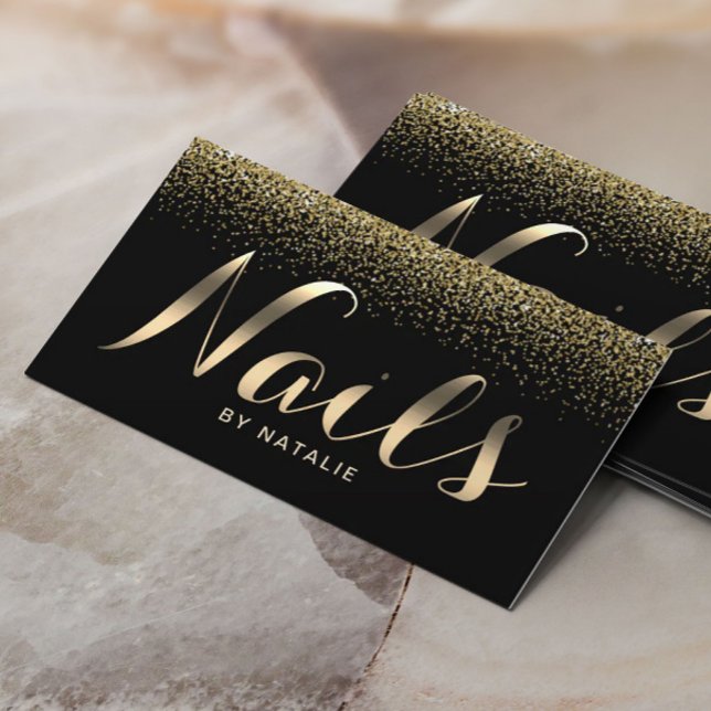 Modern Gold Confetti Nail Salon Manicurist Business Card (Creator Uploaded)